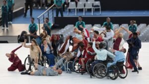 Dancers perform during the Paris 2024 Paralympic Games Opening Ceremony at the Place de la Concorde in Paris on August 28, 2024. Bertrand GUAY / AFP