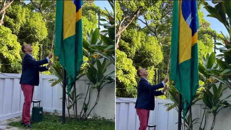 Bandeira do Brasil e hasteada em embaixada da Argentina na Venezuela