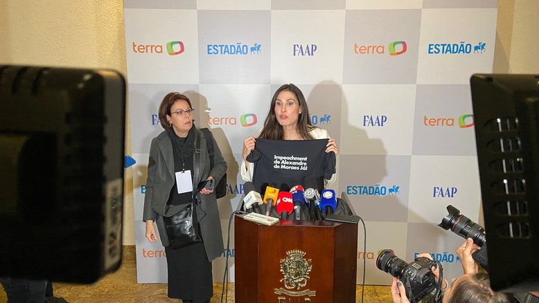 Após debate, Marina Helena (Novo), candidata à prefeitura de SP, exibiu camiseta com pedido de impeachment de ministro do STF | Leonardo Rodrigues/IstoÉ