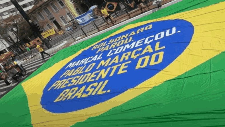Faixa no 7 de setembro bolsonarista defende Pablo Marçal (PRTB) como candidato a presidente | Reprodução/YouTube