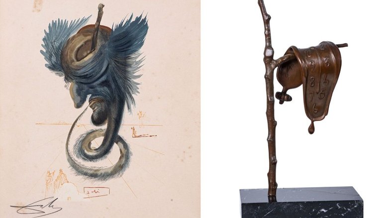 Obras 'La Divina Commedia: Inferno' e 'A Persistência da Memória', de Salvador Dalí