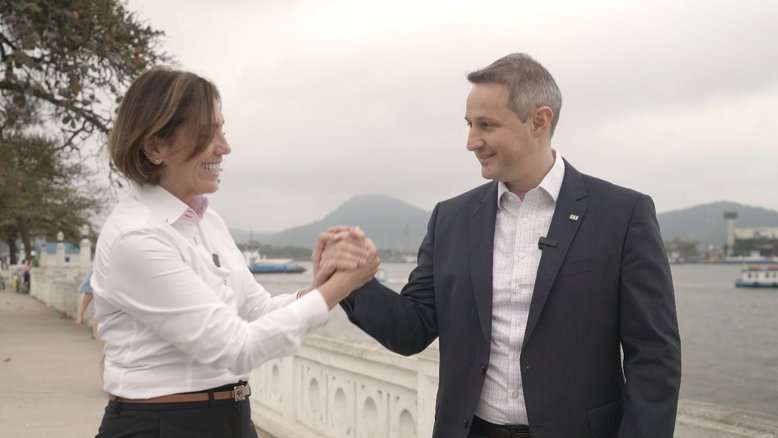 Rosana Valle (PL), candidata à prefeitura de Santos, recebe apoio de Guilherme Derrite (PL), secretário estadual de Segurança Pública | Divulgação/PL
