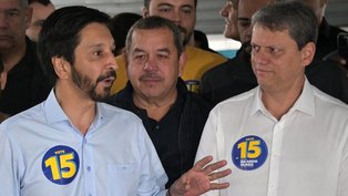 O prefeito Ricardo Nunes (MDB) e o governador Tarcísio de Freitas (Republicanos)