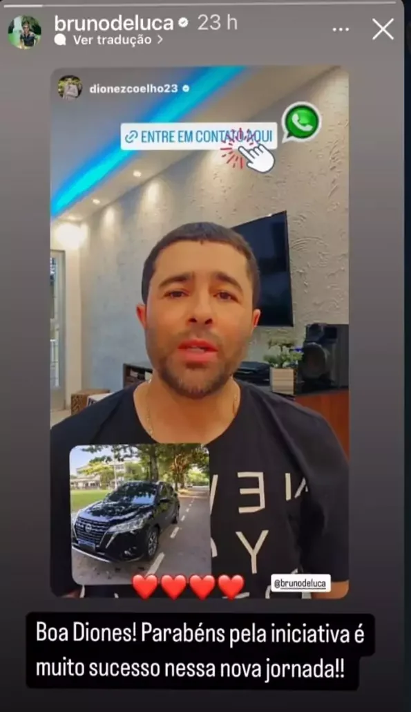 No vídeo publicado por Bruno, Diones divulga seu trabalho como motorista particular