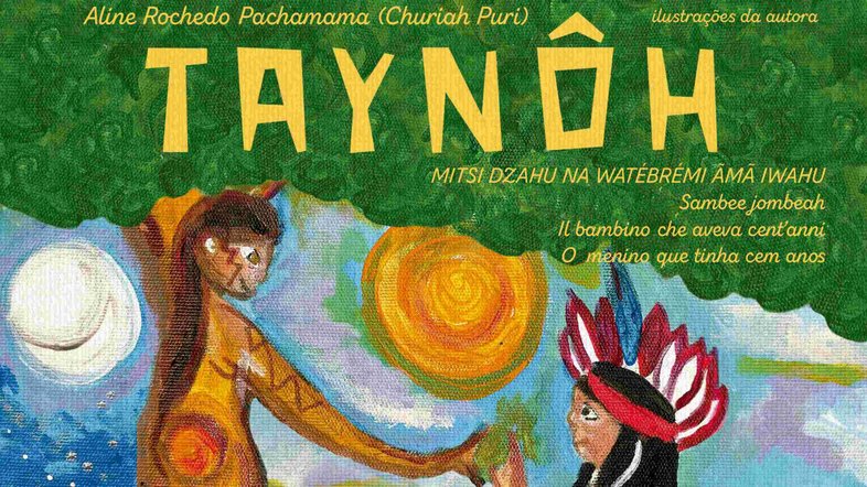 Detalhe da capa do livro 'Taynôh: O menino que tinha cem anos'