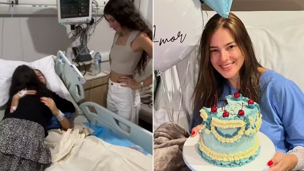 Internada, esposa de Rodrigo Faro ganha bolo de aniversário e visita das filhas após retirar tumor