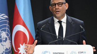 O chefe do clima da ONU, Simon Stiell, faz um discurso durante a abertura da Conferência das Nações Unidas sobre Mudanças Climáticas de 2024 (COP29) em Baku