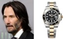 O ator Keanu Reeves e um relógio de modelo similar ao que foi roubado de sua casa em Los Angeles | Montagem/IstoÉ