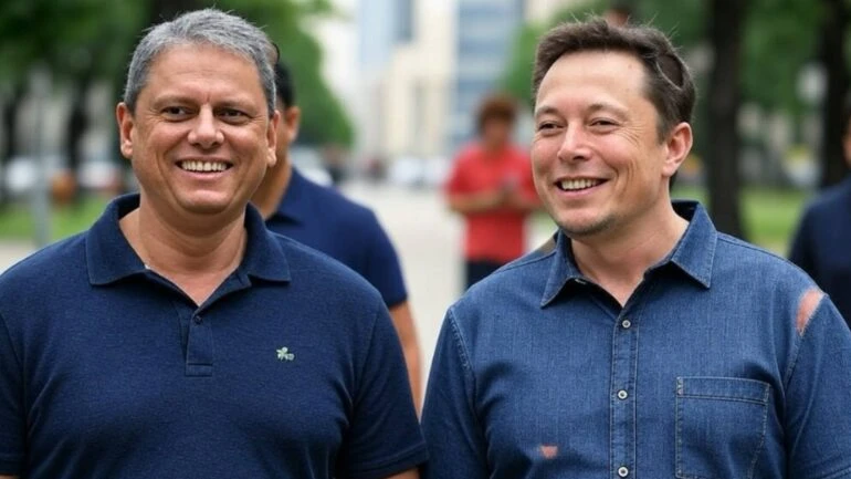 Foto de Tarcísio ao lado de Musk foi criada por IA