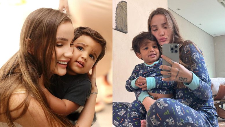 A atriz Anna Livya posa com o filho Zulu