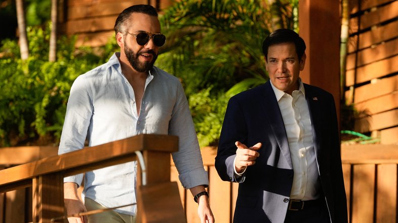 O secretário de Estado dos EUA, Marco Rubio, se encontra com o presidente de El Salvador, Nayib Bukele