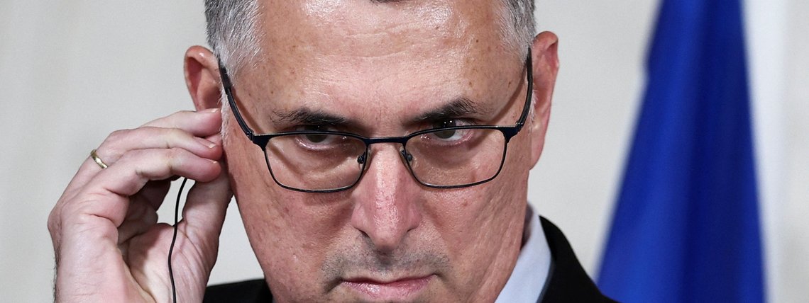 Chanceler israelense Gideon Saar em Roma 14/1/2025 REUTERS/Guglielmo Mangiapane