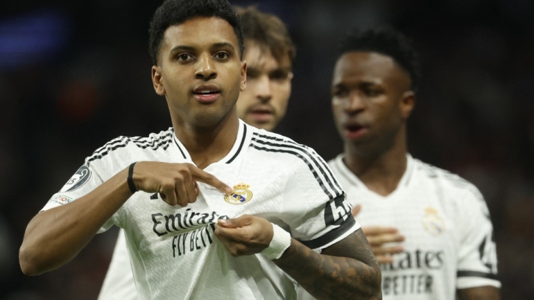 Rodrygo comemora gol do Real Madrid contra o Atlético de Madrid