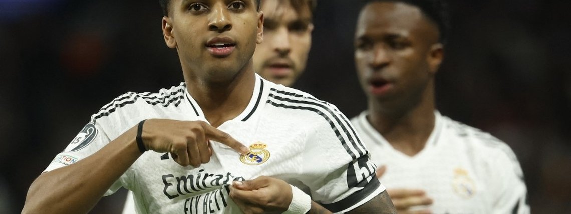 Rodrygo comemora gol do Real Madrid contra o Atlético de Madrid