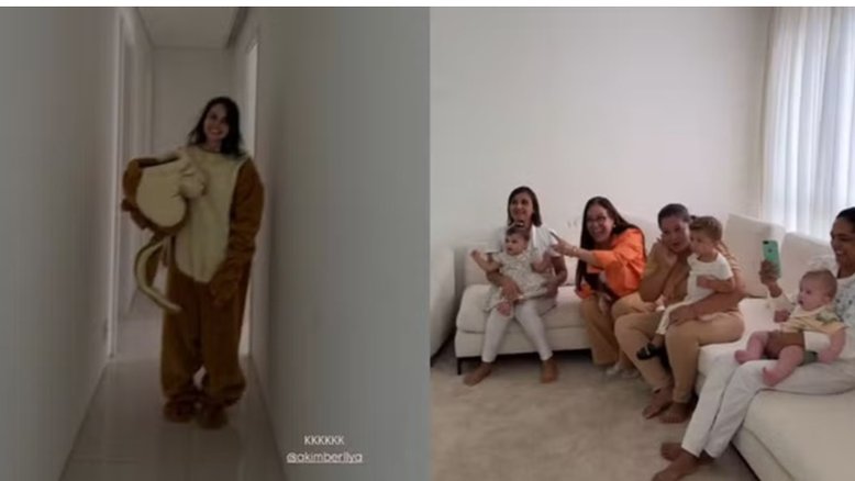 Amanda Kimberlly se veste de coelho da Páscoa para Helena, sua filha com Neymar