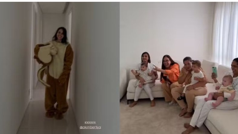 Amanda Kimberlly se veste de coelho da Páscoa para Helena, sua filha com Neymar