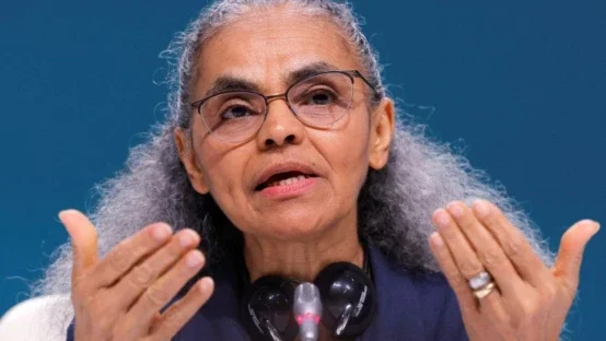 Ministra do Meio Ambiente e Mudança do Clima, Marina Silva, em entrevista coletiva durante a COP29, em Baku, no Azerbaijão