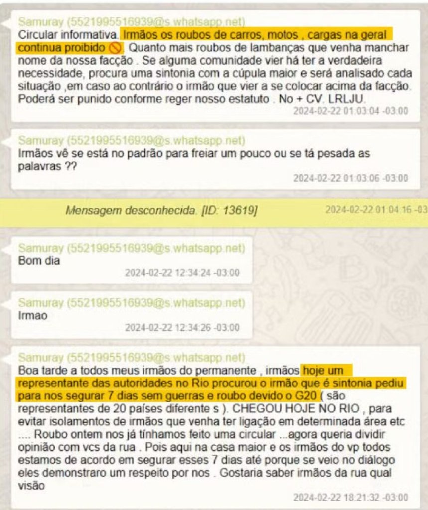 Comando Vermelho ordenou trégua em crimes durante G20 no Rio, aponta PF 1 Comando Vermelho ordenou trégua em crimes durante G20 no Rio, aponta PF
