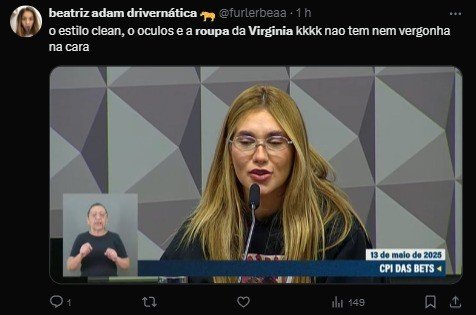 Internautas comentam postura de Vírginia Fonseca em depoimento em CPI das Bets