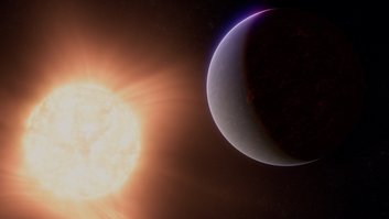 Conceito de um artista mostra o exoplaneta 55 Cancri e, também chamado de Janssen, a chamada super-Terra, junto com a estrela que orbita nesta ilustração sem data divulgada pela NASA
