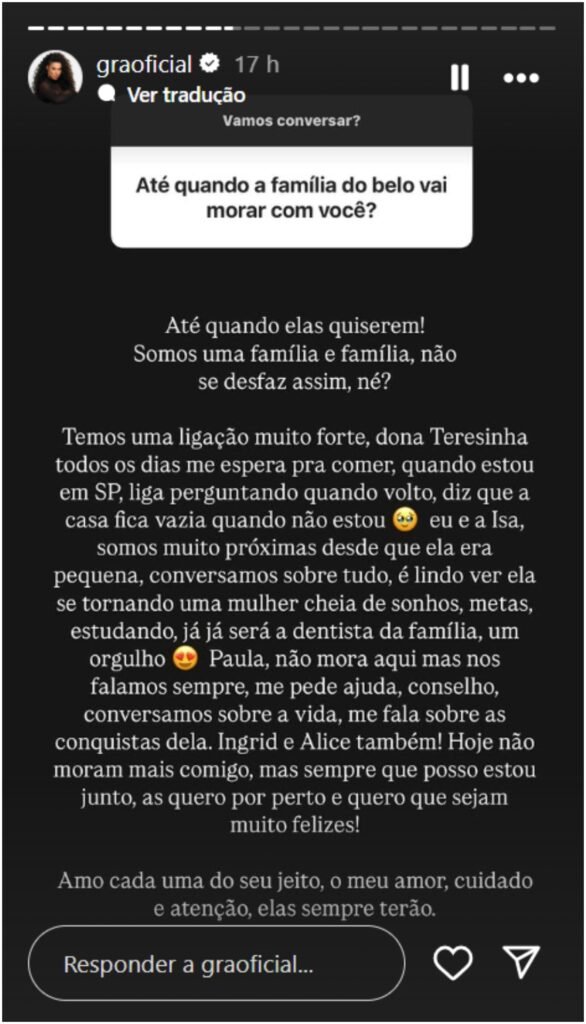 Gracyanne Barbosa responde sobre família de Belo ainda morar com ela: ‘Ligação forte’ 2 Gracyanne Barbosa responde sobre família de Belo ainda morar com ela: ‘Ligação forte’