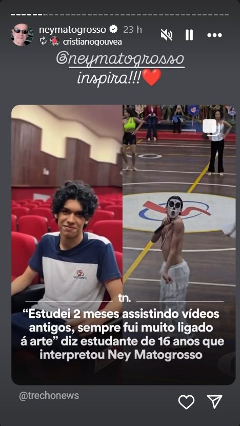 Ney Matogrosso elogia aluno que viralizou com performance de 'Homem com H' 4 Ney Matogrosso elogia aluno que viralizou com performance de 'Homem com H'