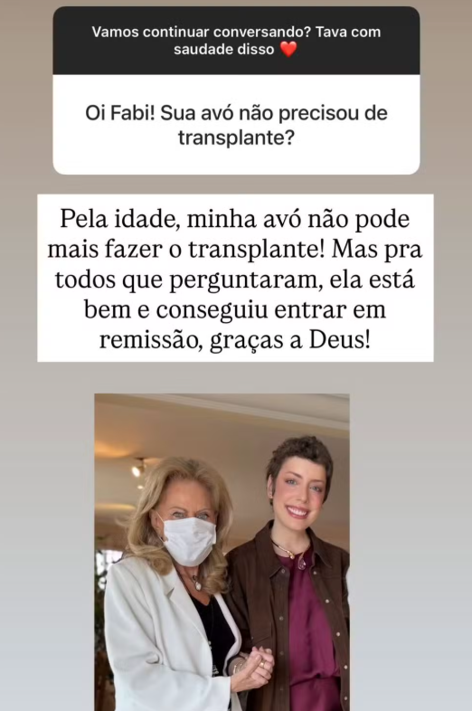 Fabiana Justus revela que a avó, com mesmo câncer que ela, entrou em remissão 2 Fabiana Justus revela que a avó, com mesmo câncer que ela, entrou em remissão