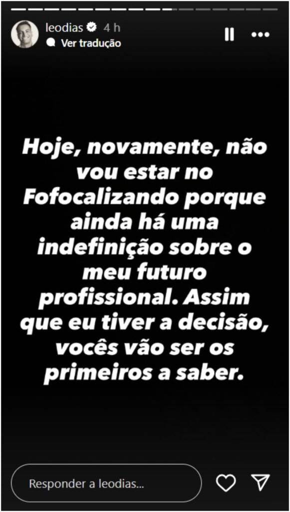 Leo Dias abre o jogo sobre sua ausência no ‘Fofocalizando’: ‘Há uma indefinição’ 2 Leo Dias abre o jogo sobre sua ausência no ‘Fofocalizando’: ‘Há uma indefinição’