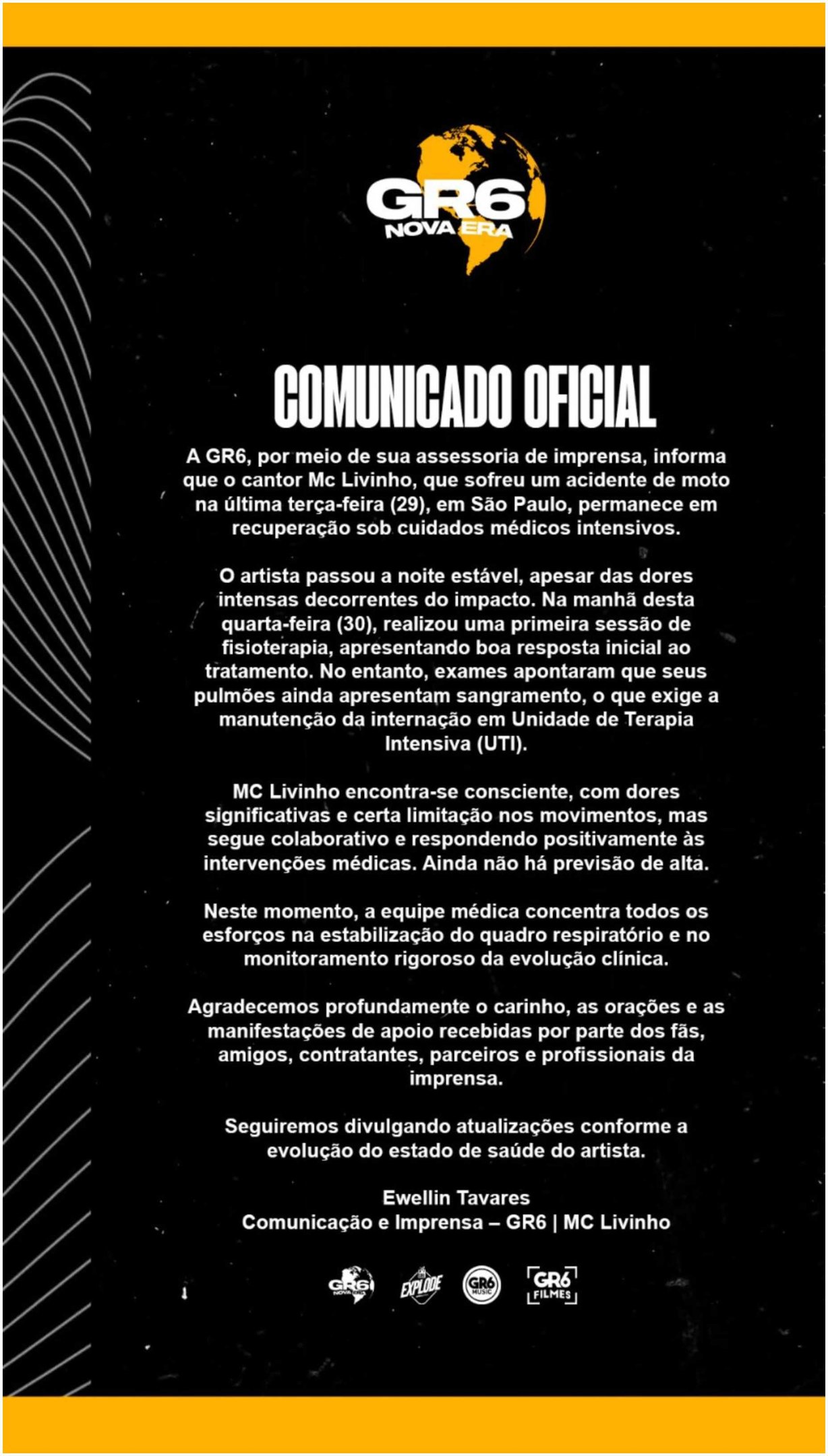 MC Livinho apresenta melhora, deixa UTI, mas segue internado: ‘Grande passo’ 2 MC Livinho apresenta melhora, deixa UTI, mas segue internado: ‘Grande passo’