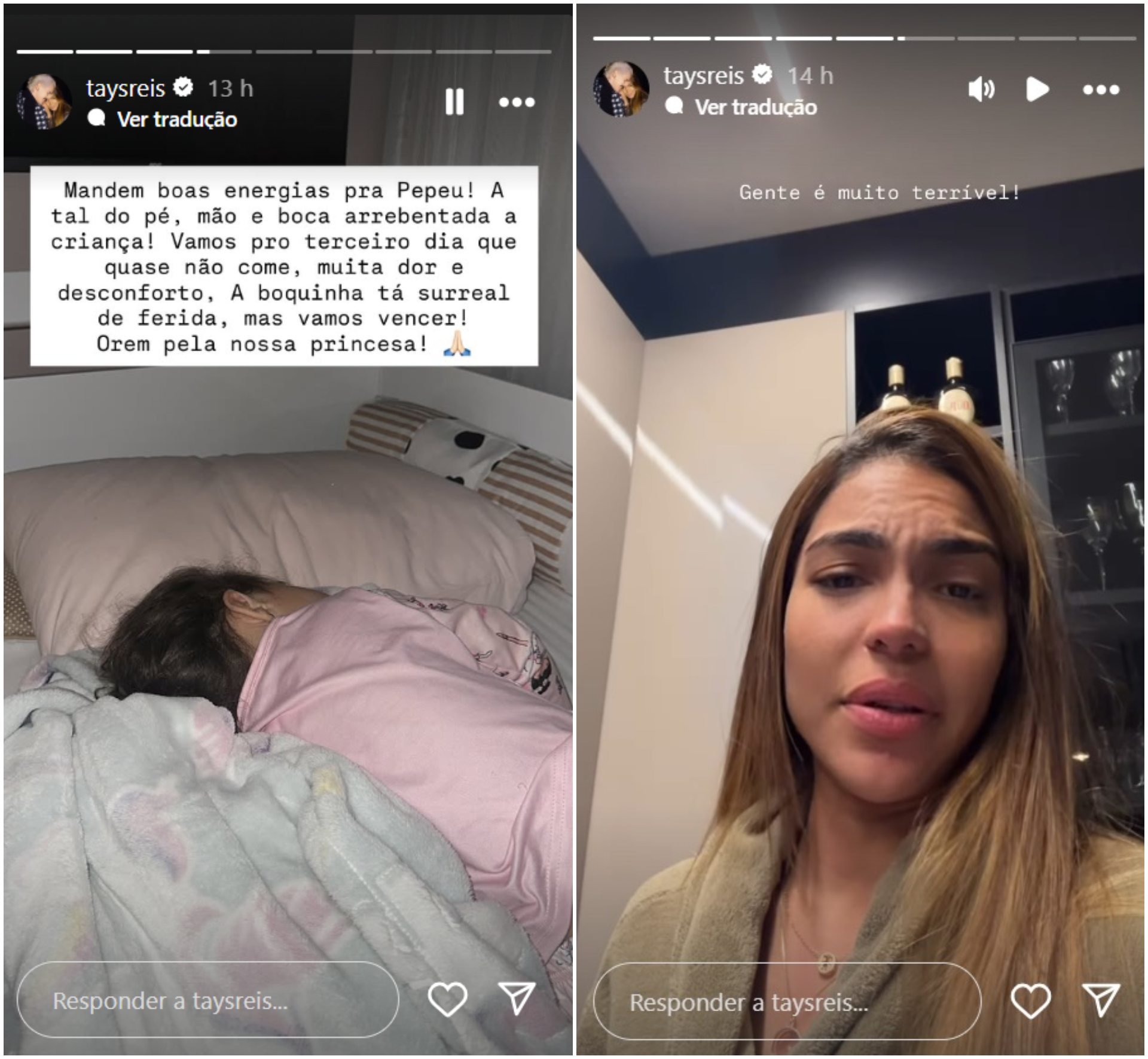 Tays Reis relata drama com quadro de saúde da filha e faz alerta: 'Nunca vi isso' 2 Tays Reis relata drama com quadro de saúde da filha e faz alerta: 'Nunca vi isso'