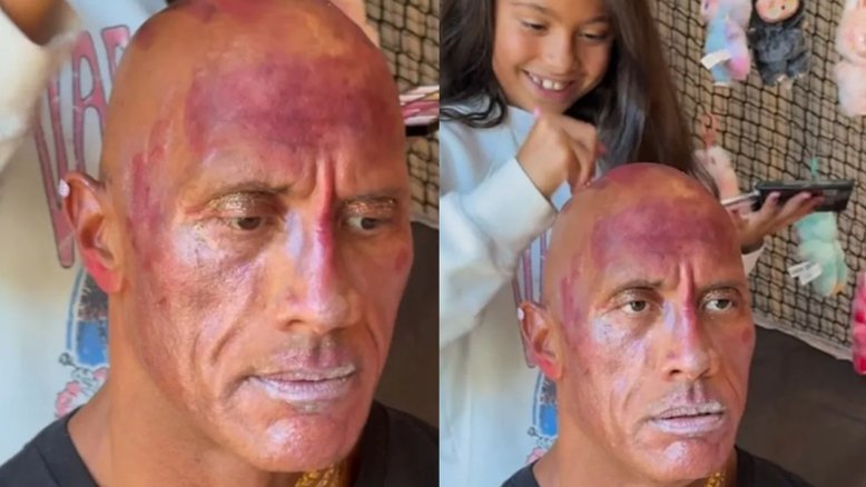 The Rock diverte fãs ao ser maquiado pelas filhas