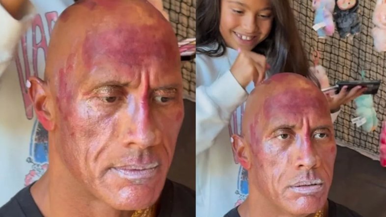 The Rock diverte fãs ao ser maquiado pelas filhas