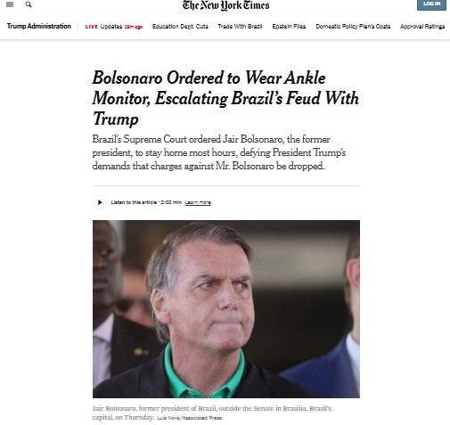 New York Times e outros veículos internacionais repercutem operação contra Bolsonaro