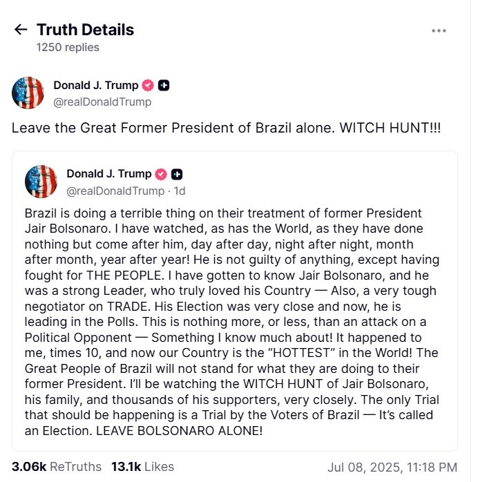 trump truth social; bolsonaro