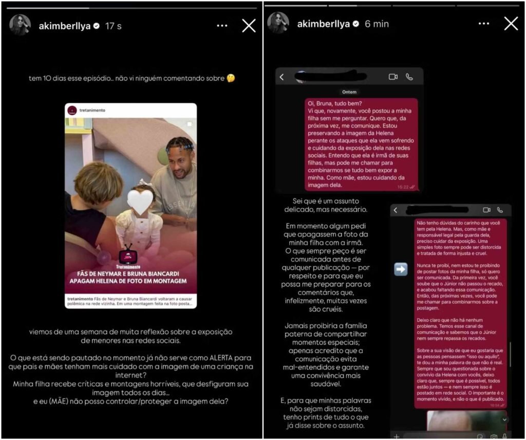 Amanda Kimberlly expõe conversa com Biancardi ao rebater versão sobre foto da filha