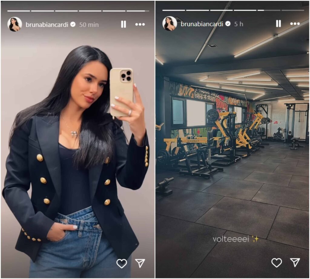Bruna Biancardi retorna aos treinos menos de um mês após dar à luz: ‘Voltei’ 2 Bruna Biancardi retorna aos treinos menos de um mês após dar à luz: ‘Voltei’