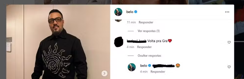Belo reage a pedidos por reconciliação com Gracyanne Barbosa