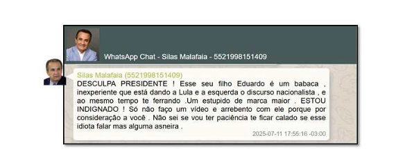 Malafaia disse a Bolsonaro que Eduardo é 'babaca inexperiente'; veja mensagens