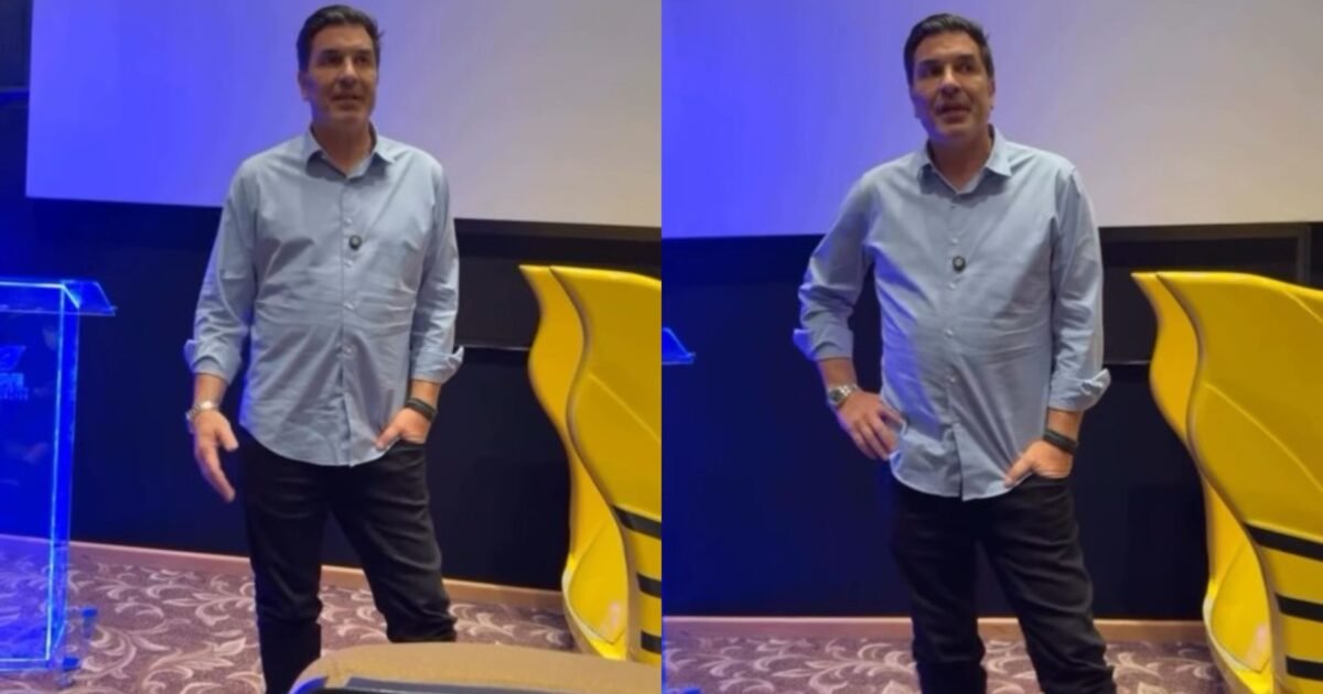 Edu Guedes se emociona ao falar de câncer em evento
