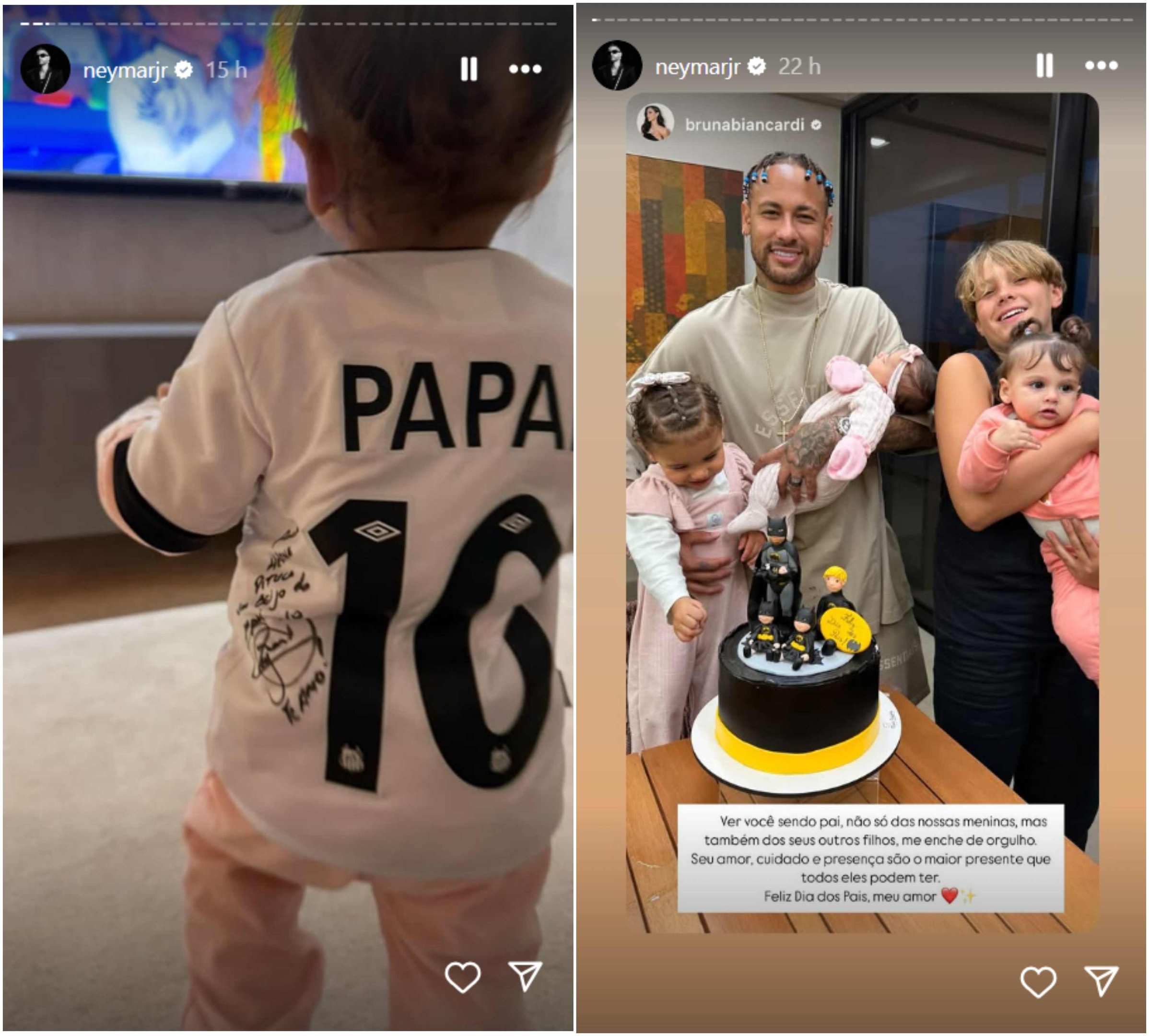 Helena, filha de Neymar, usa camisa 10 do Santos autografada em homenagem ao jogador