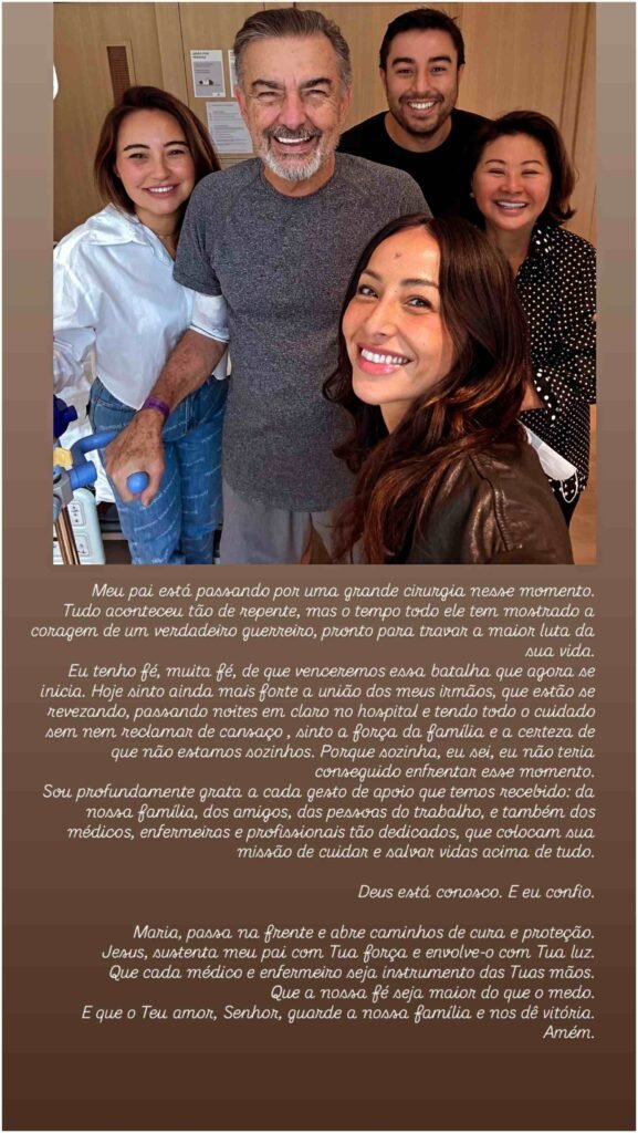 Sabrina Sato pede orações para o pai após grande cirurgia: 'Aconteceu de repente'