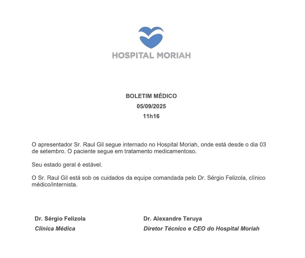 Internado, Raul Gil tem quadro de saúde estável, afirma novo boletim 2 Internado, Raul Gil tem quadro de saúde estável, afirma novo boletim