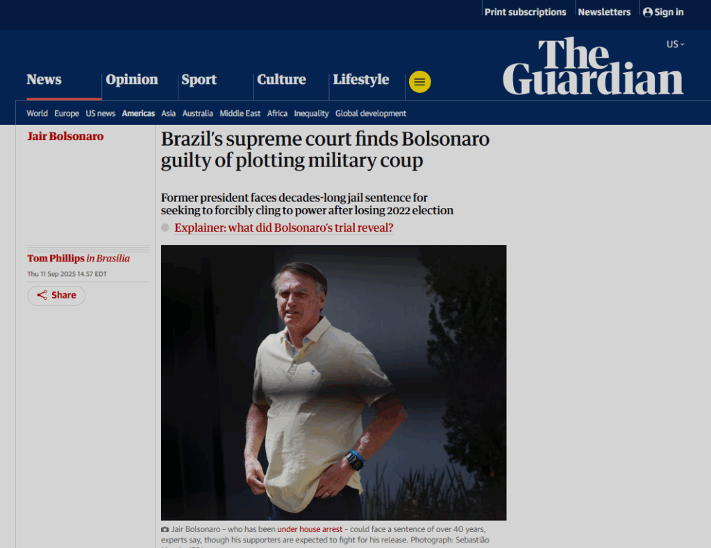 Imprensa internacional repercute condenação de Bolsonaro