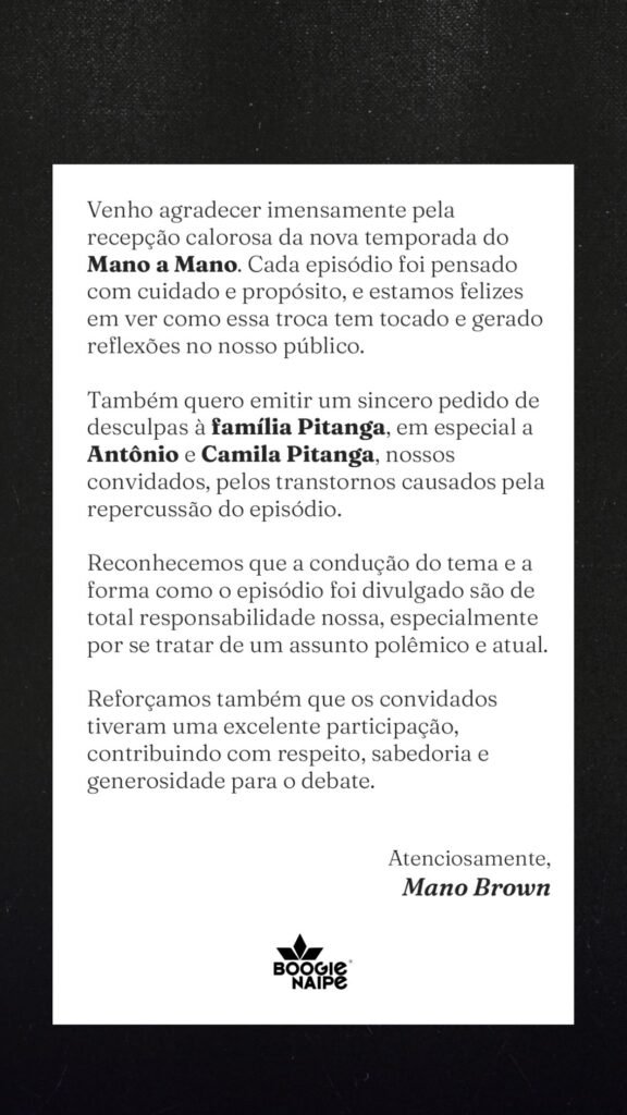 Mano Brown pede desculpas por se referir a Camila Pitanga como 'mulata'