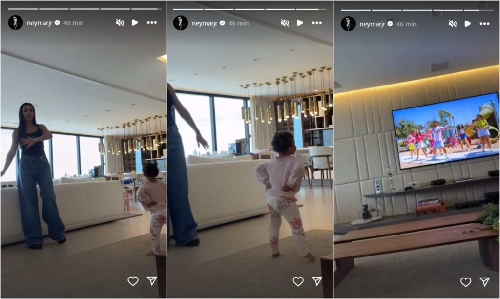 Neymar compartilha momento fofo de Mavie e Bruna Biancardi dançando