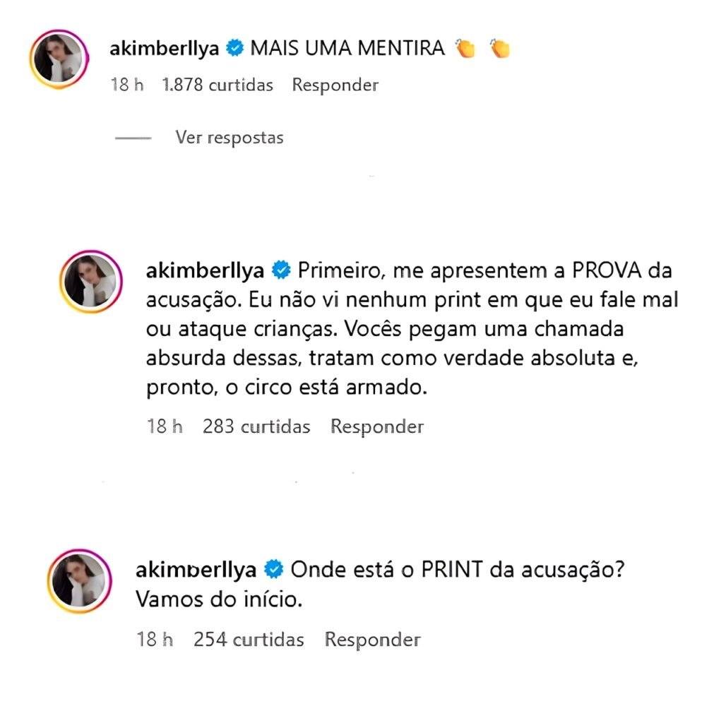Amanda Kimberlly é acusada de criar perfil fake para atacar filhas de Neymar e rebate