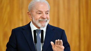 O presidente Luiz Inácio Lula da Siva participa de uma entrevista coletiva no Palácio do Planalto, em Brasília, em 28 de agosto de 2025