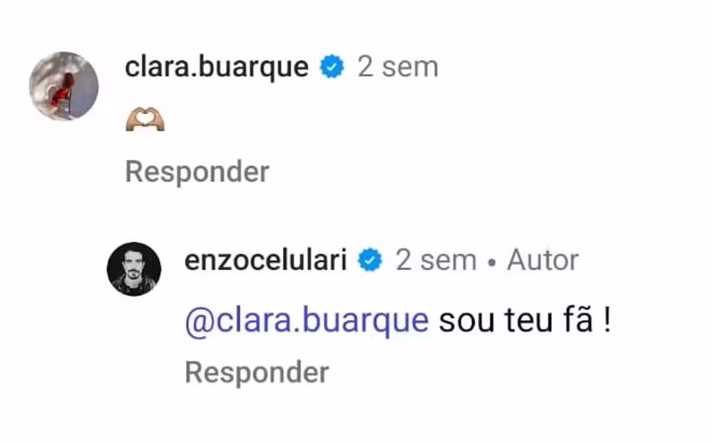 Enzo Celulari e Clara Buarque são vistos juntos em jantar no Rio