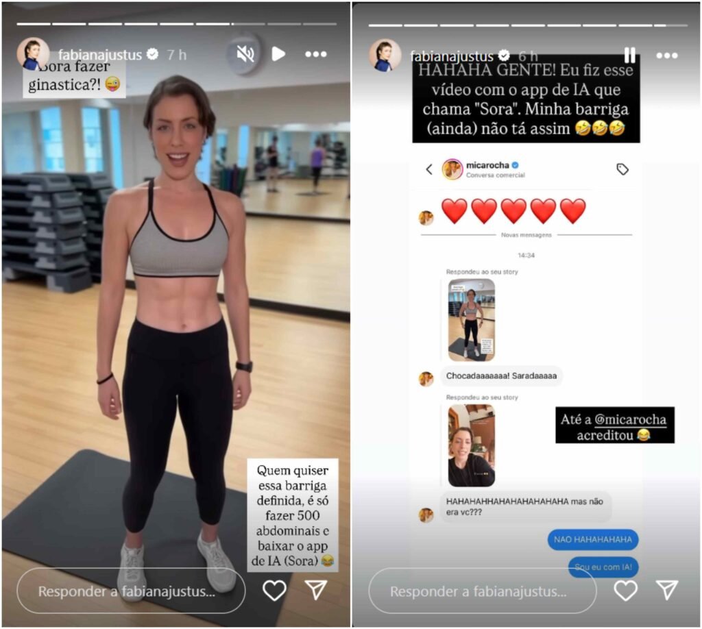 Fabiana Justus brinca com 'barriga tanquinho' criada por IA e confunde fãs 2 Fabiana Justus brinca com 'barriga tanquinho' criada por IA e confunde fãs
