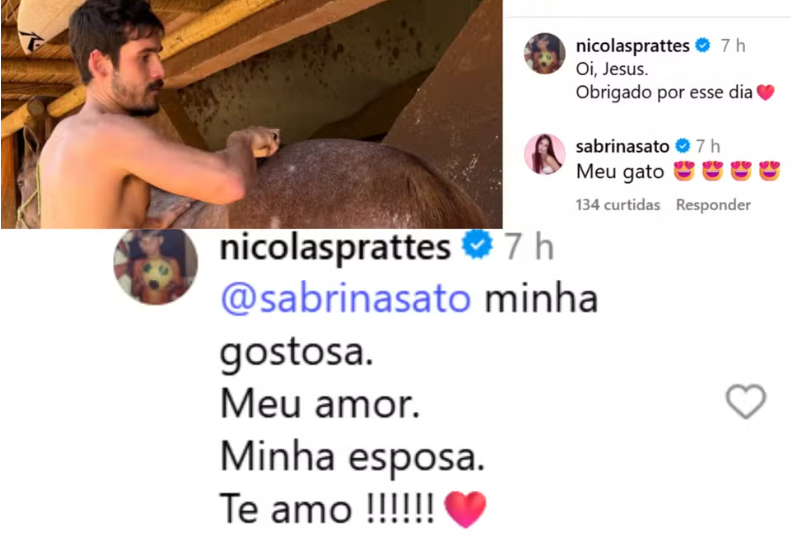 Sabrina Sato elogia Nicolas Prattes sem camisa e ganha declaração de amor do ator